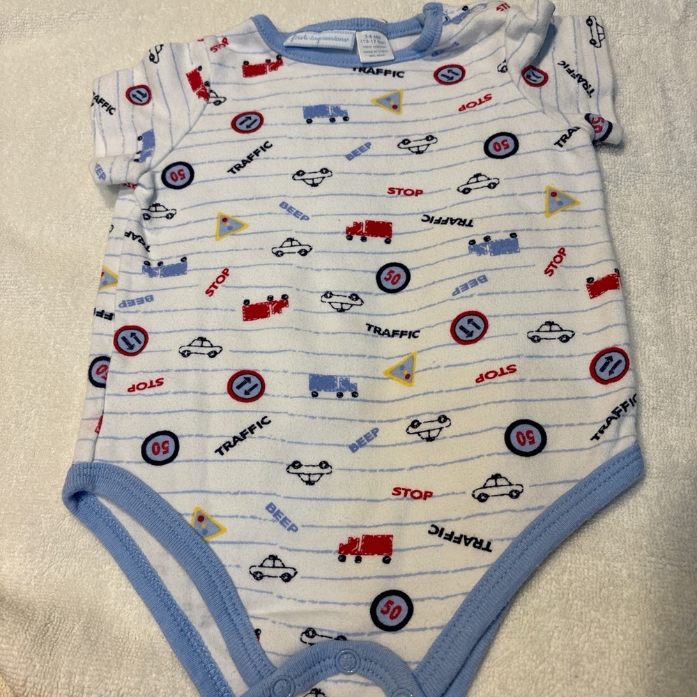 First Impressions Traffic Print Bodysuit in Blue and White